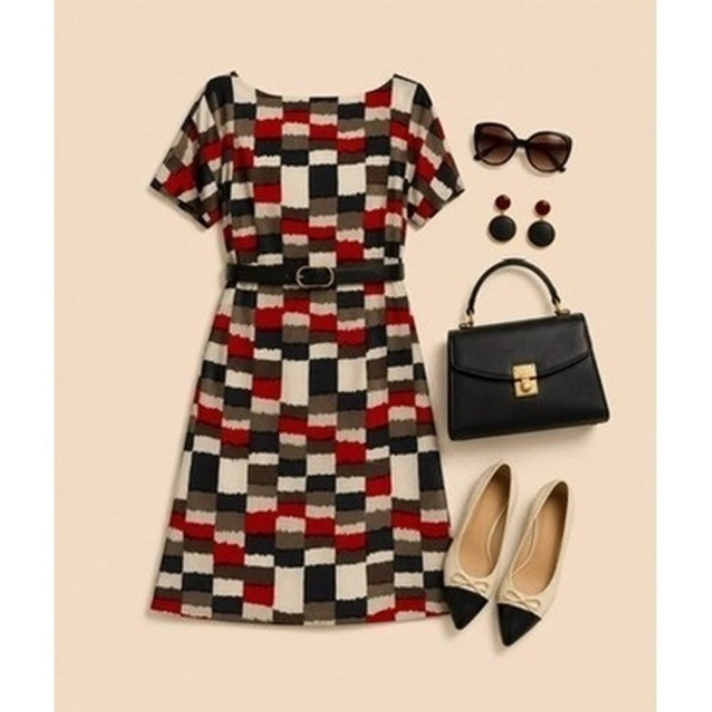 Alice + Olivia Bergdorf Goodman Women's Geometric Block Print Shift Dress Small